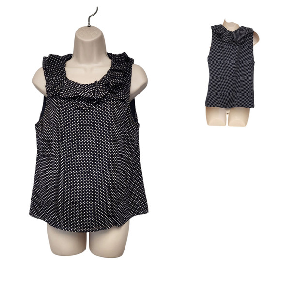 J. Crew Polka-Dots Ruffle Neckline Accent Sleeveless Top Blouse Sz 8 Blue/White - Picture 1 of 6